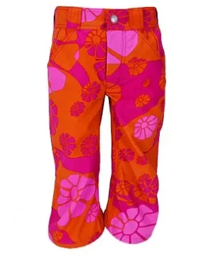3/4-byxor, CandyFlower, orange och rosa retroblommönster, fickor framtill, knappstängning i midjan.