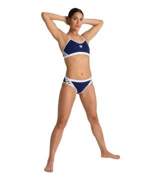 Bikini, Arena Team Stripe, marinblå/vit, för kvinnor.