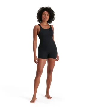 Baddräkt, Speedo Eco Endurance-baddräkt, svart/grå, med ben, dam.