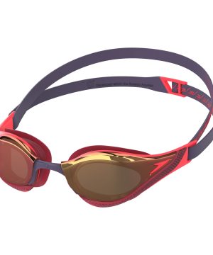 Speedo Fastskin Pure Focus Mirror konkurrencebriller i rød og mørkegrå med spejlglas.